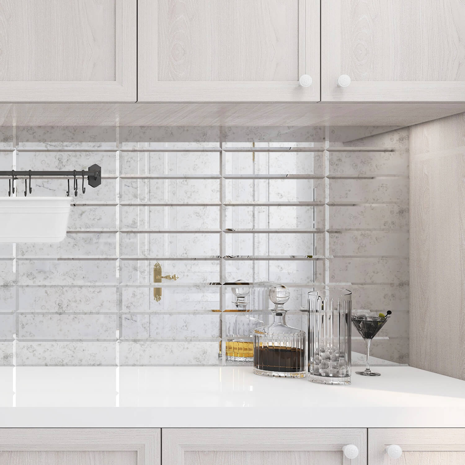 Light Antique Mirror Tile, Beveled Subway Mirror Backsplash 3x12 Inch for Kitchen Bathroom Wall (20 Pcs, 5 SQ.FT.)